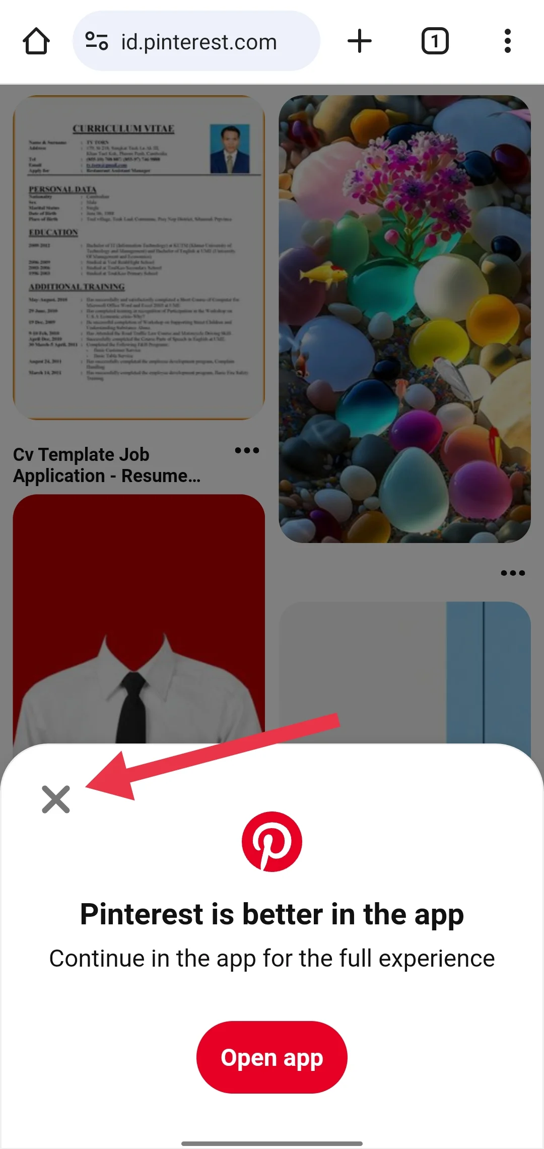 Pinterest in browser