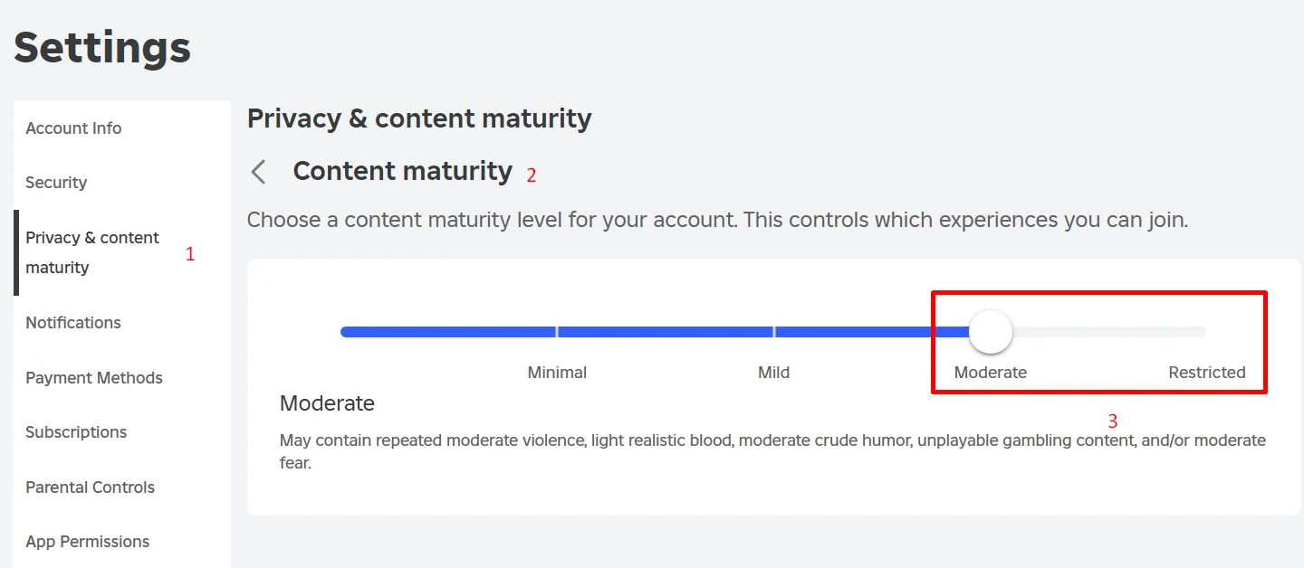 Roblox content maturity adjustment