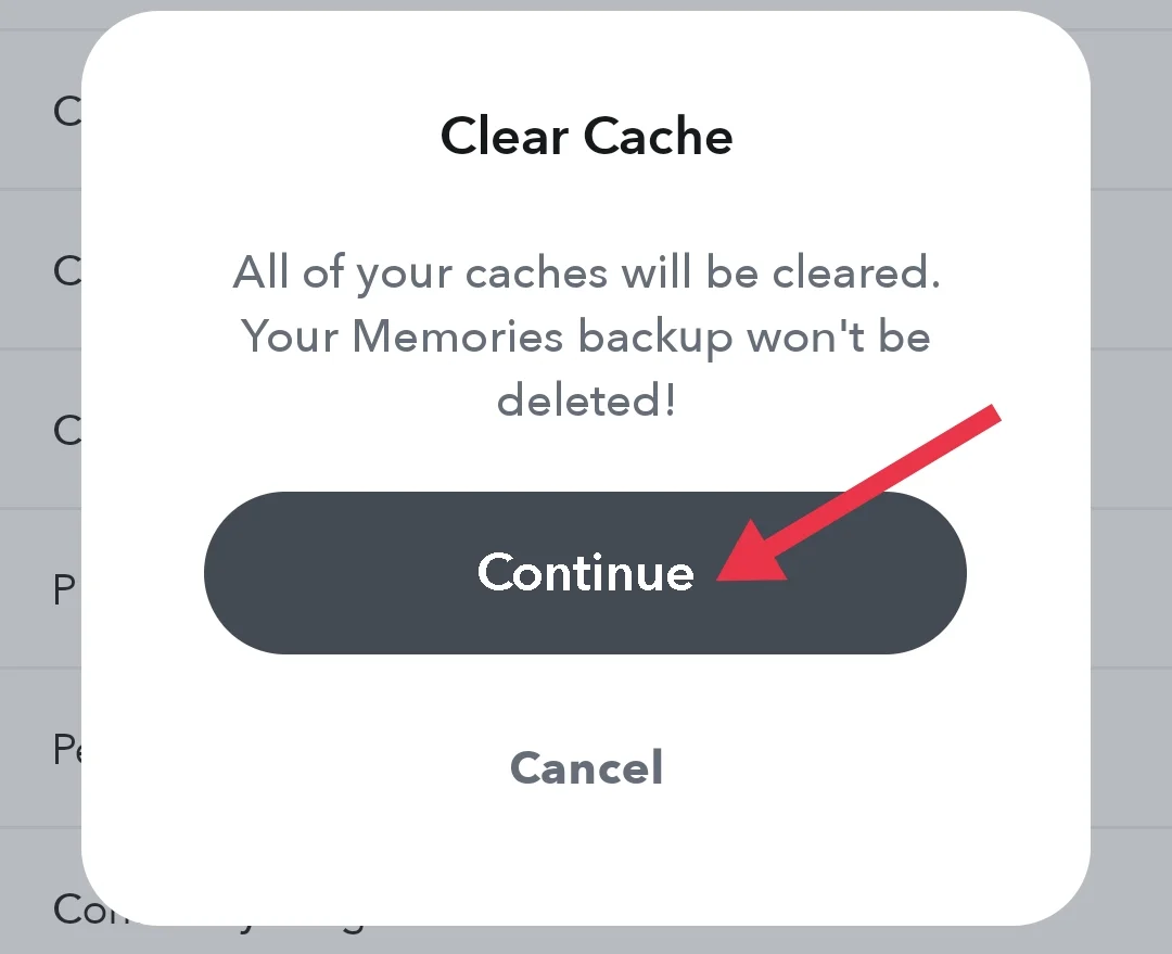 Snapchat clear cache confirmation