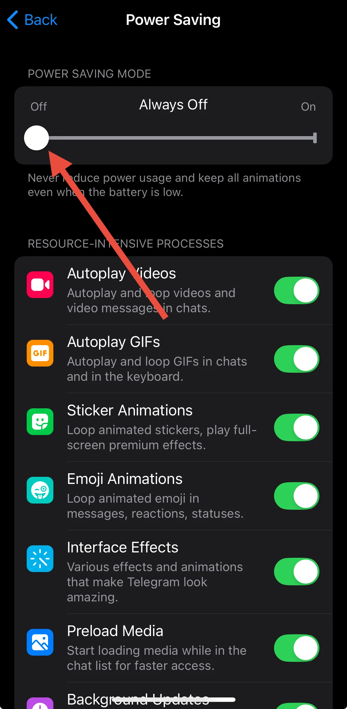 Telegram Power Saving Off iOS