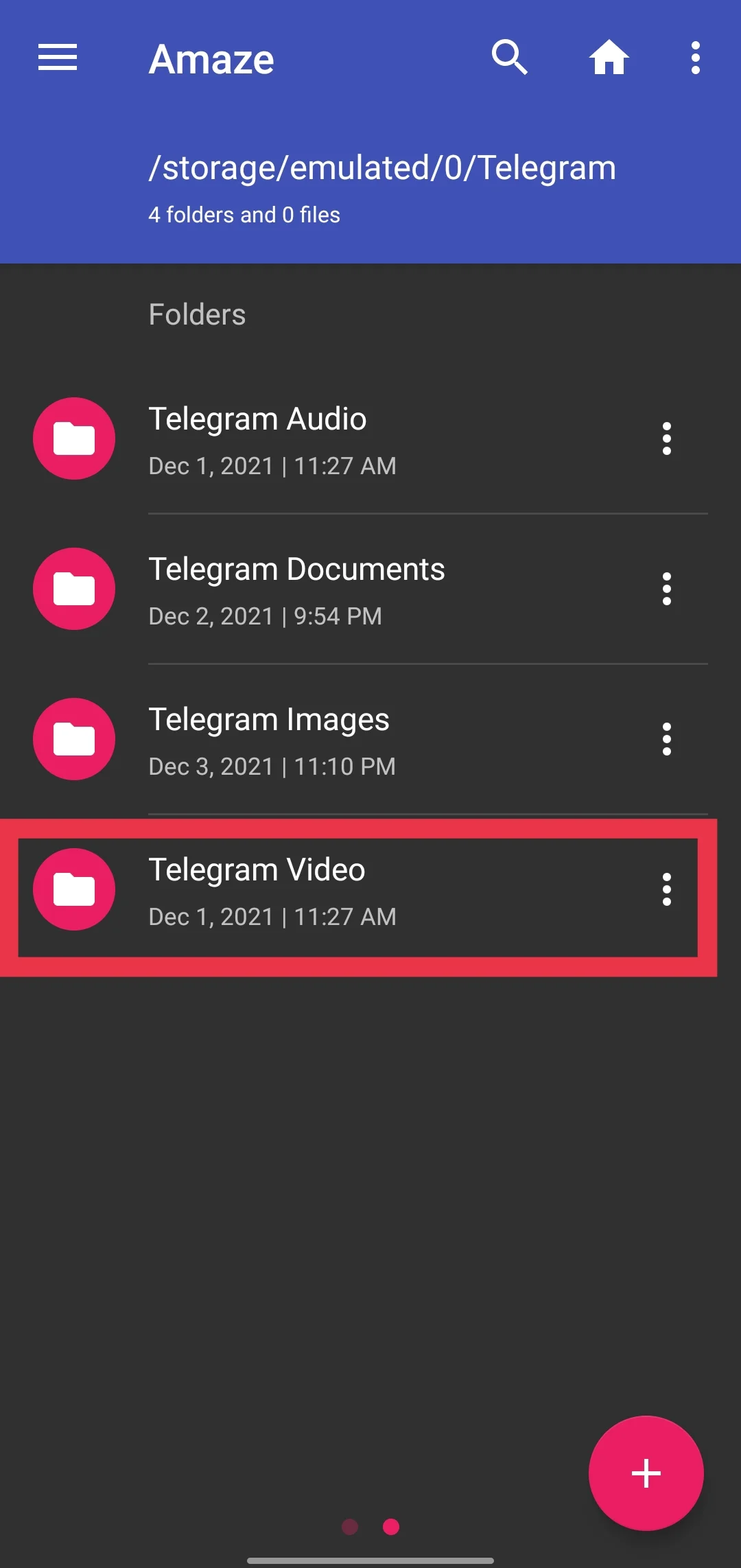 Telegram Video folder Amaze file manager