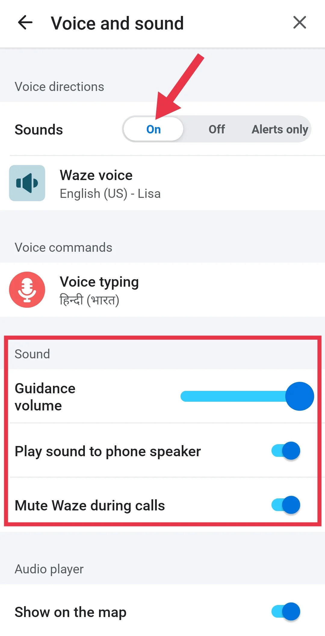 Waze app voice and sound settings