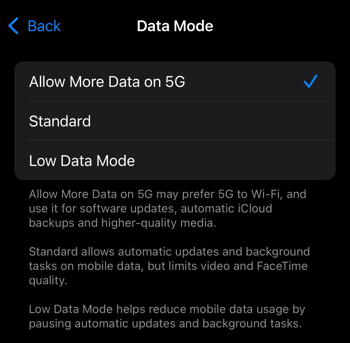 iOS data mode