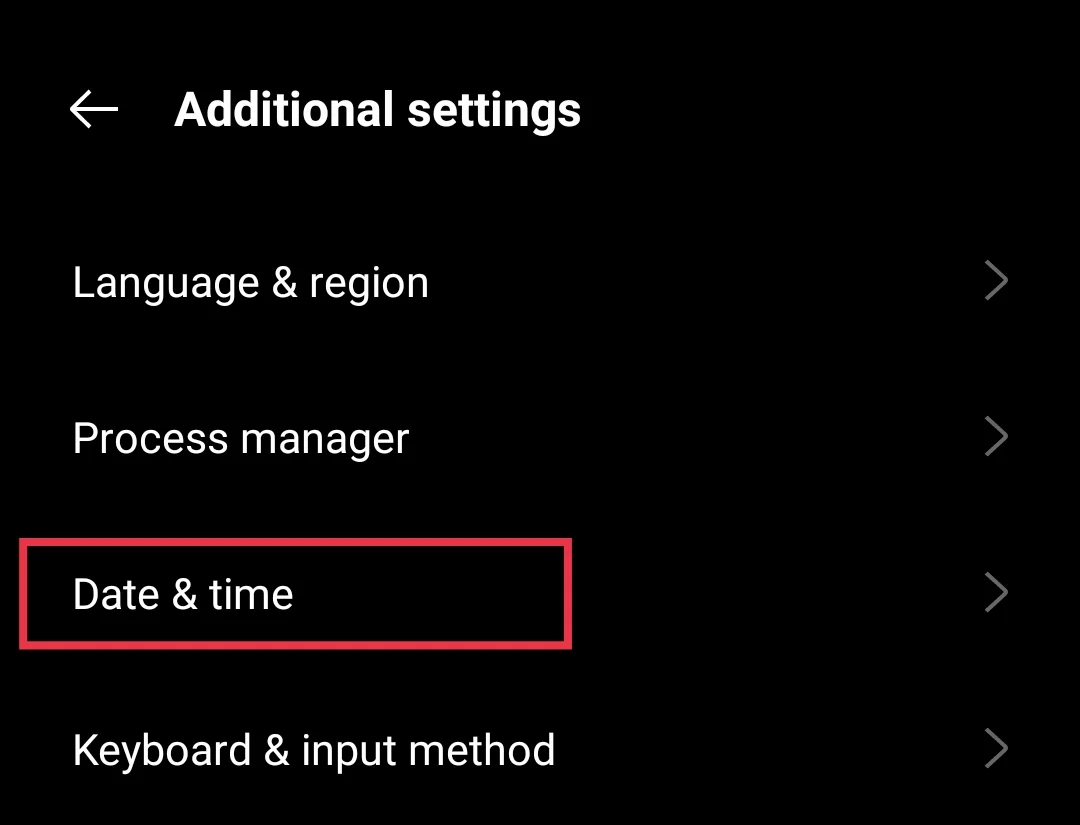 Date and time settings Android