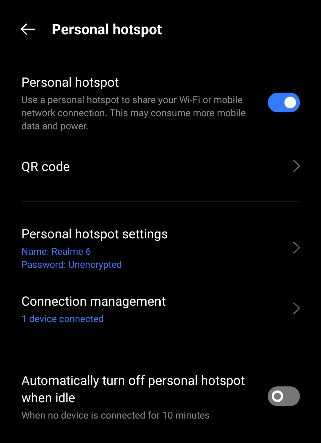 Personal hotspot Android