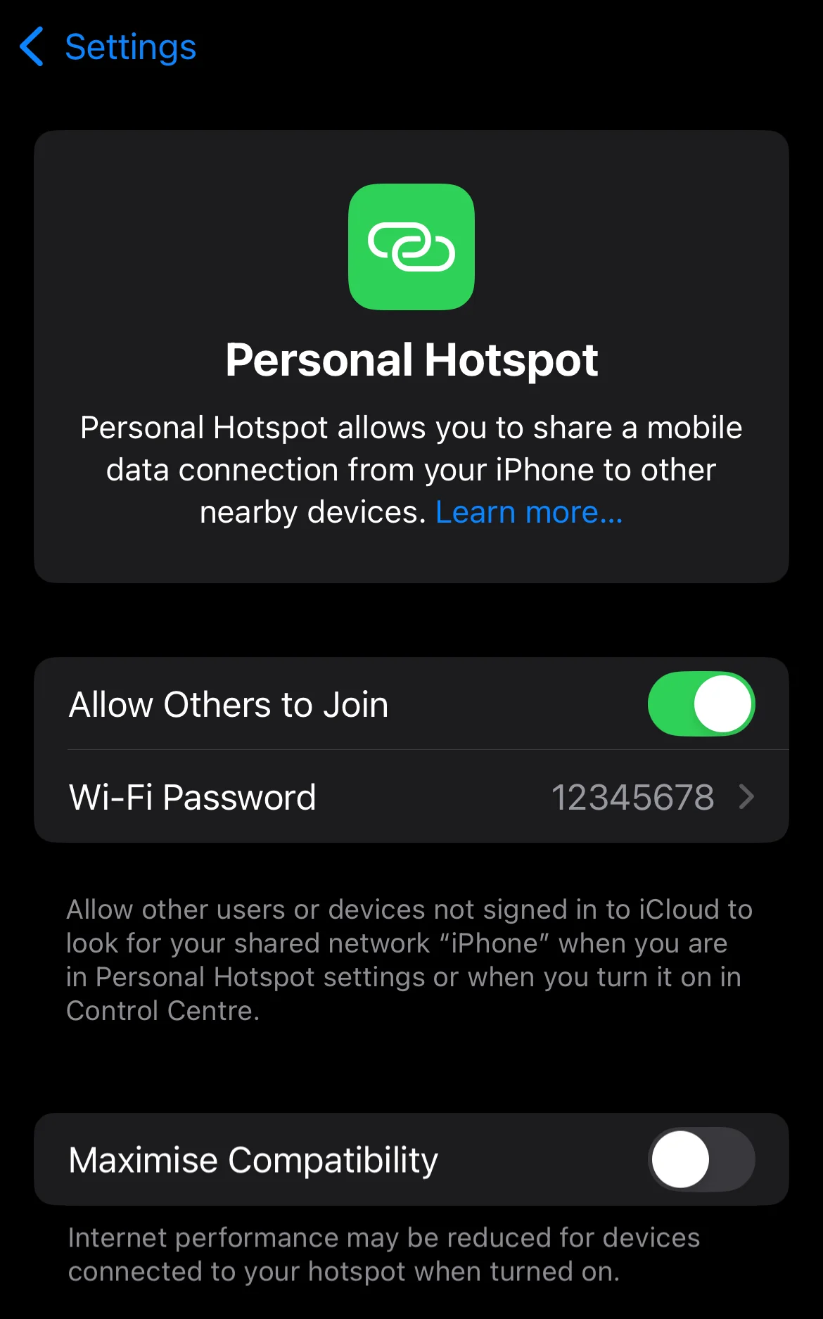 Personal hotspot iOS