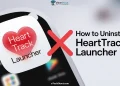 Smartphone screen showing the Heart Track Launcher app icon with a red delete symbol, indicating the process of uninstalling the app