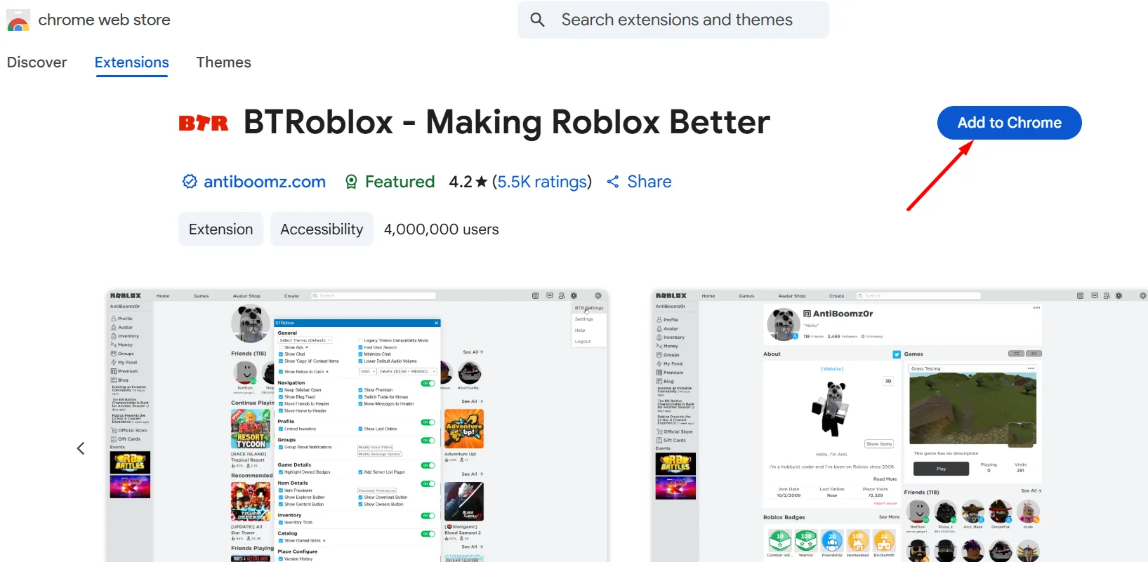 Reinstall BTRoblox by adding it again from the Chrome Web Store
