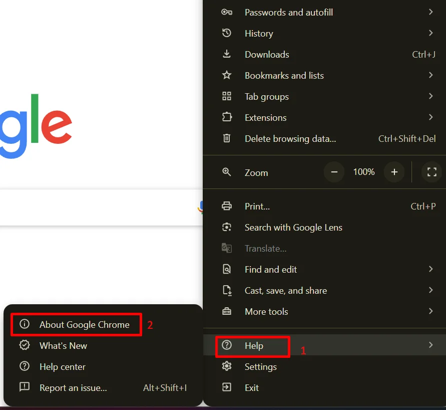 Open Chrome settings and click Help, then About Google Chrome to check for updates