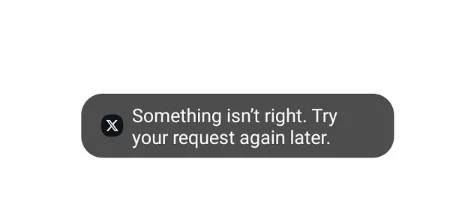 Screenshot showing the “Something isn’t right. Try your request again later” error message on the Twitter/X mobile app