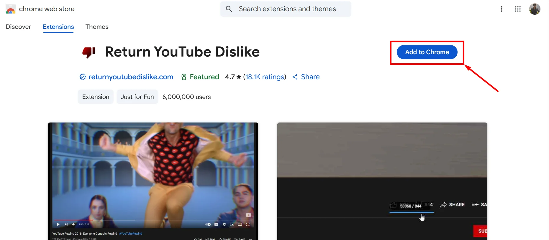 add the Return YouTube Dislike extension back to your browser from the official extension store