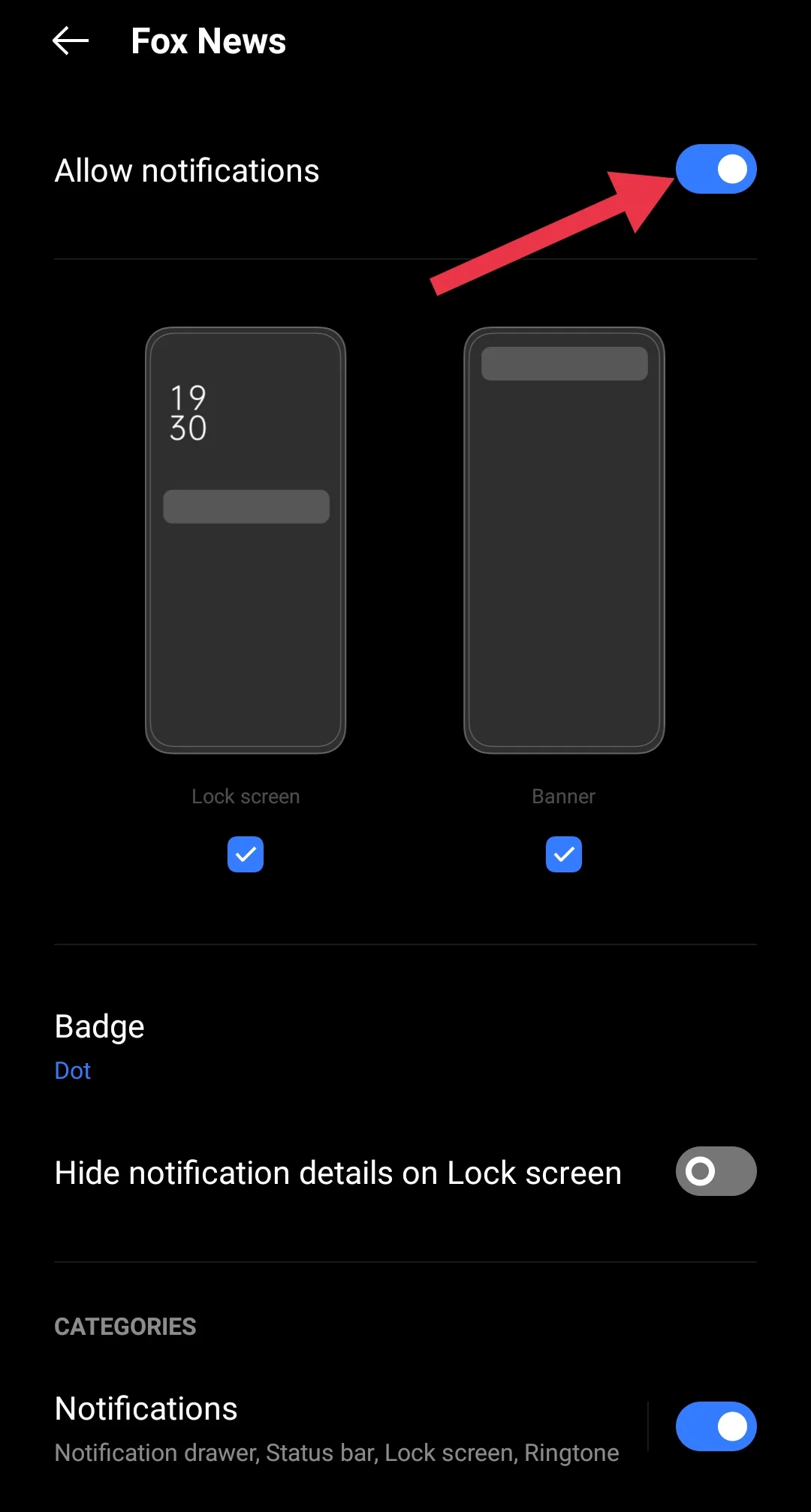 Enable notifications of Fox News app