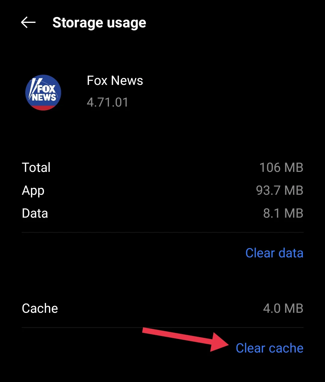 Clear Fox news app cache
