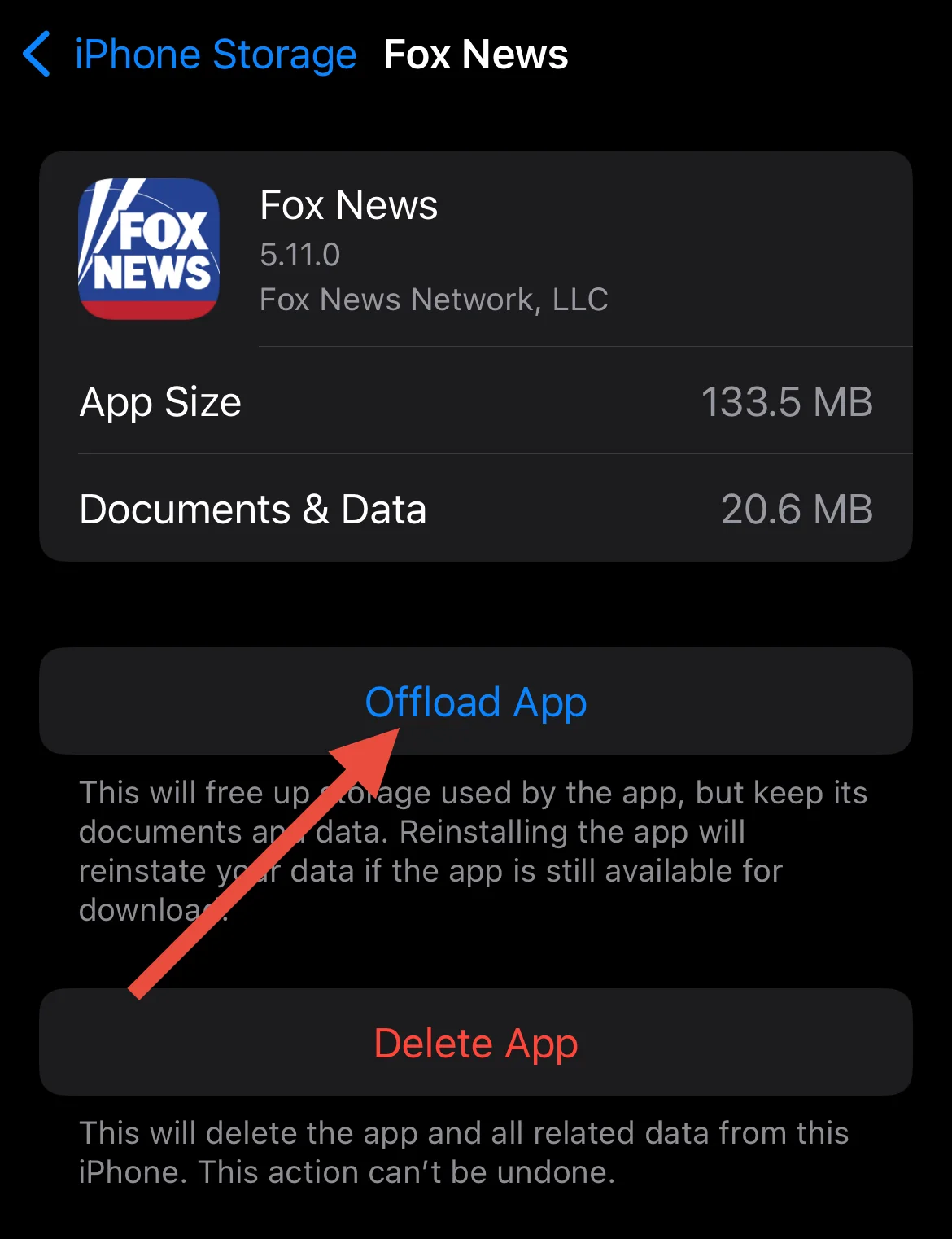 Offload Fox News app on iPhone