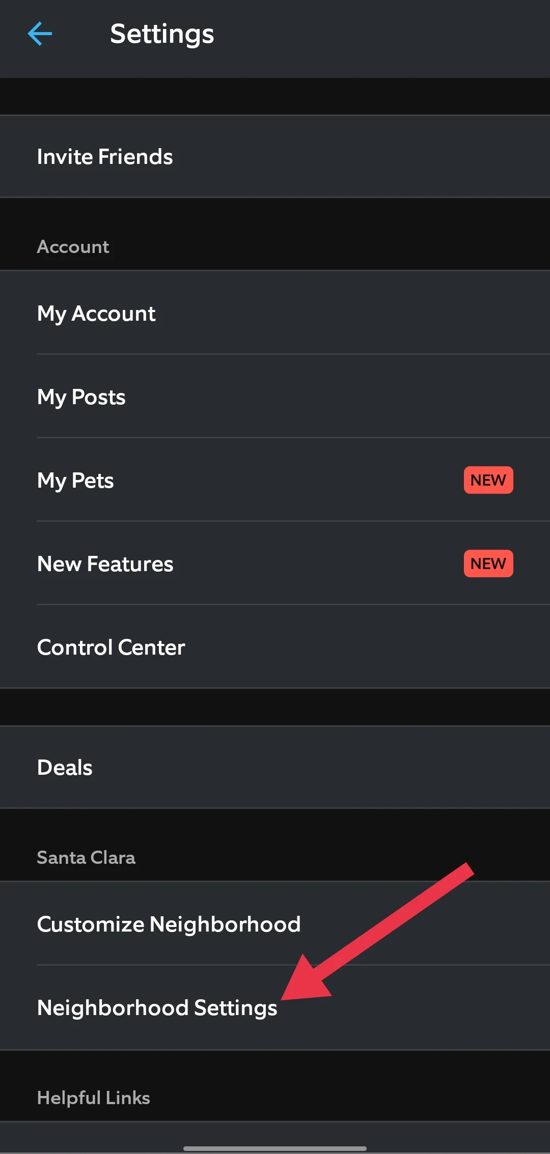 Select Neighbors Settings from the Ring app menu