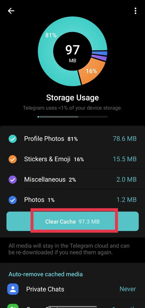 Clear Telegram cache on Android