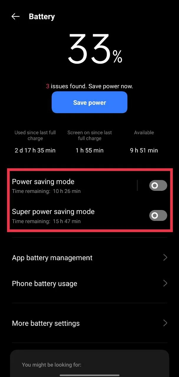 Turn off Battery Saver or Power Saving Mode on Android