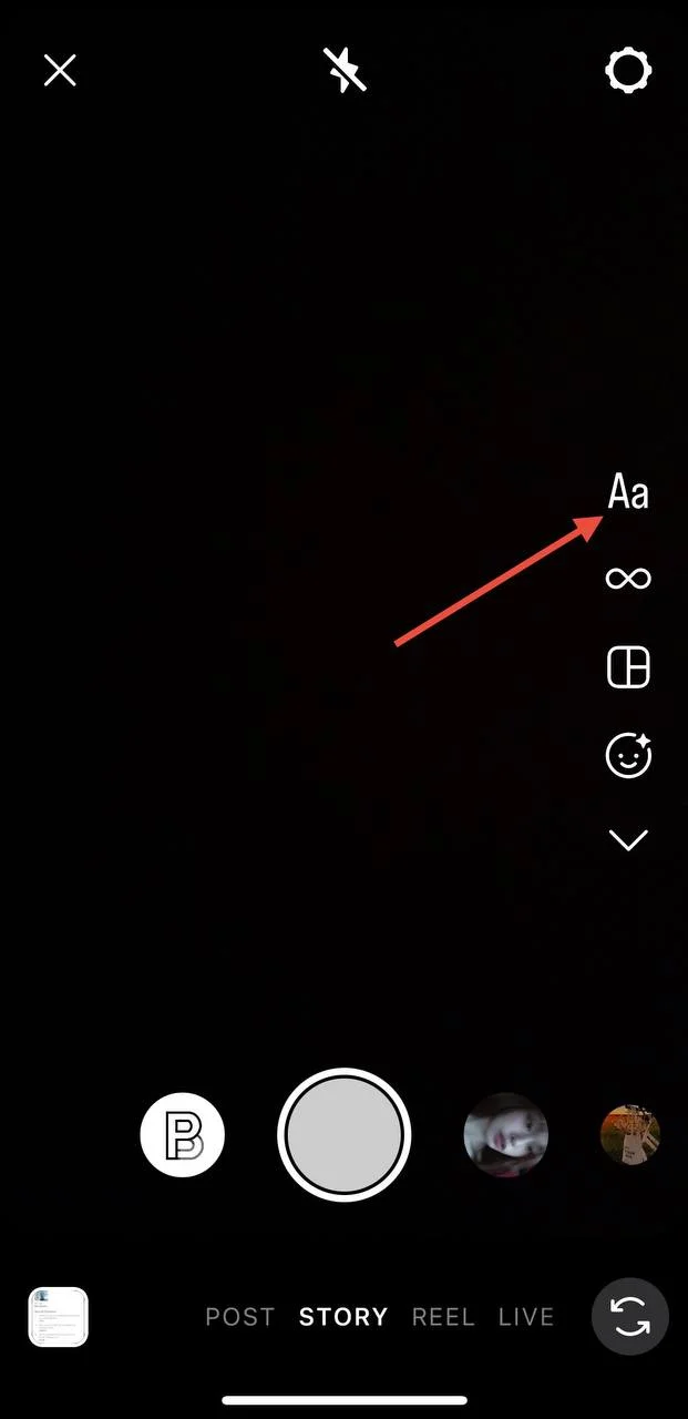 Tap on the Aa (Text) option to start writing in Instagram Stories