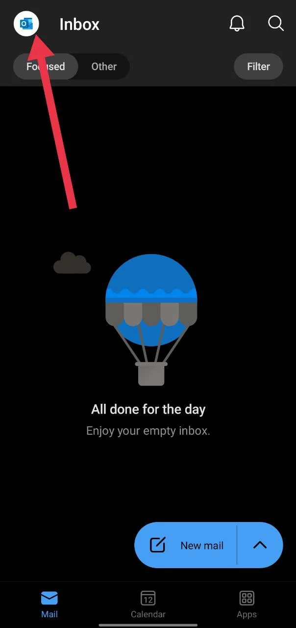 Tap the profile icon in the Outlook app to open account settings on mobile