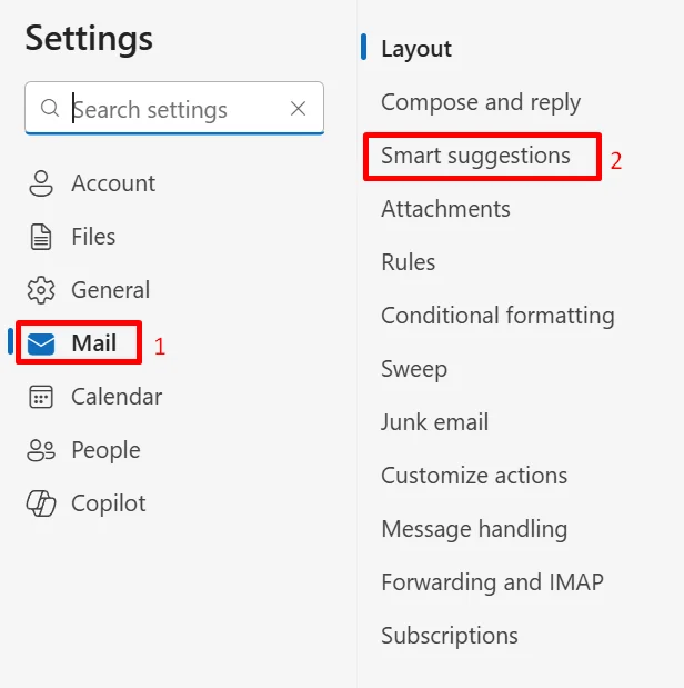 Go to Mail section and click on Smart Suggestions to turn off text predictions