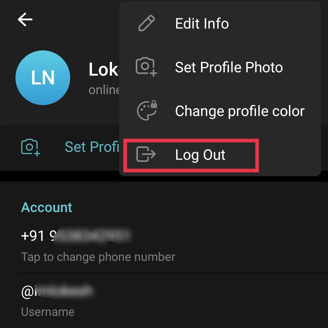 Log out of Telegram on Android