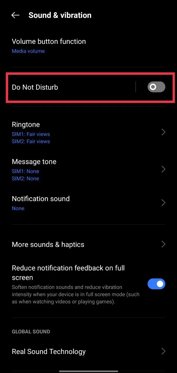 Disable Do Not Disturb mode on Android