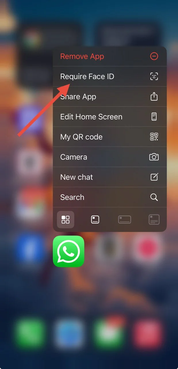 Long-press the WhatsApp icon and tap “Require Face ID” to stop WhatsApp calls from appearing in iPhone call log