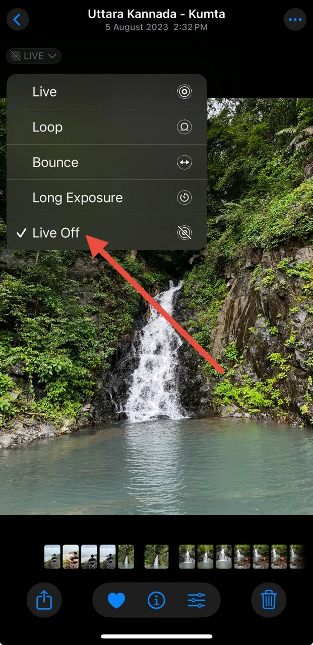 From the list, select ‘Live Off’ to disable live feature before posting