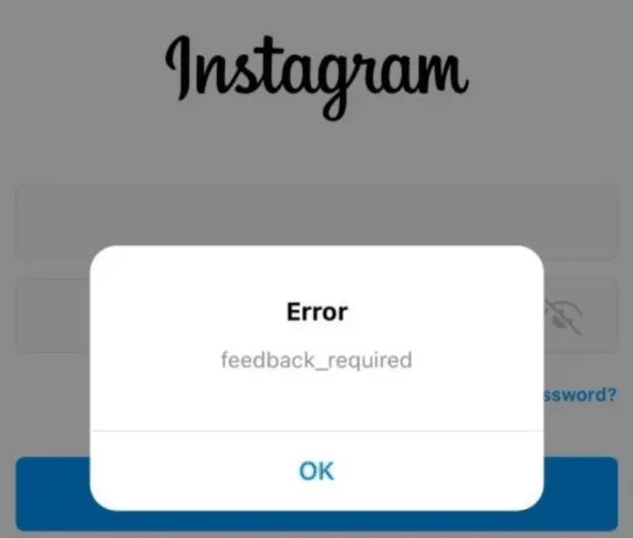 Screenshot of the "Feedback Required" error message on Instagram app