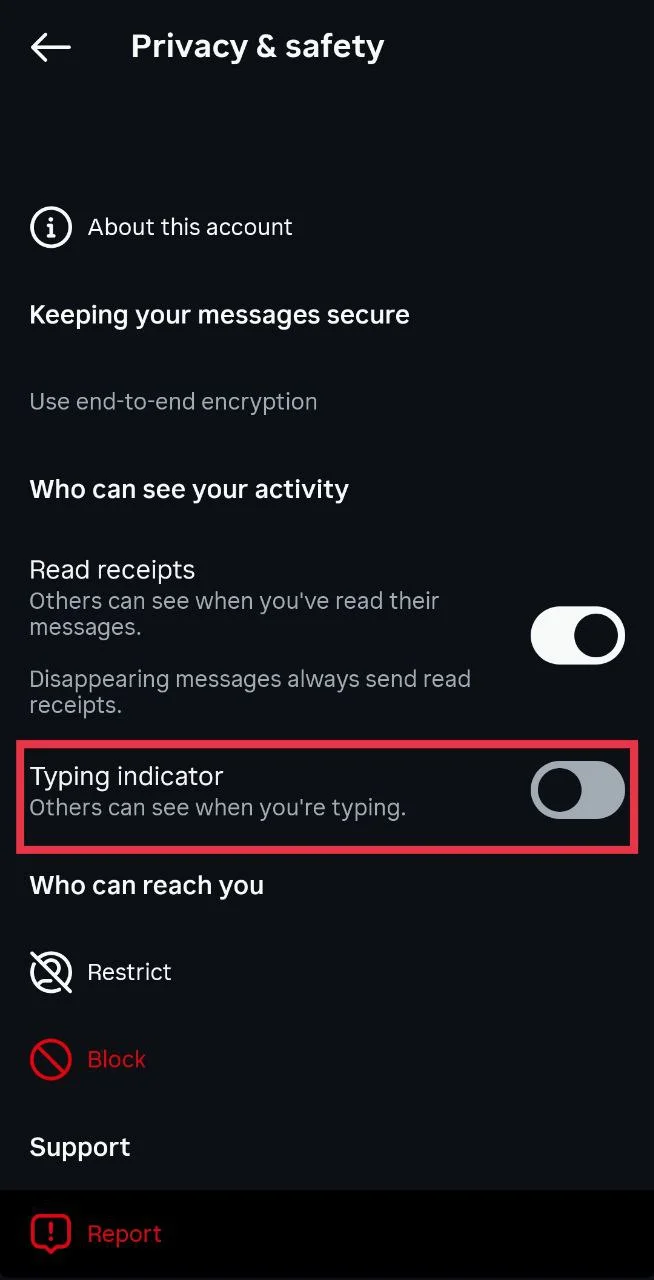 Typing indicator on Instagram