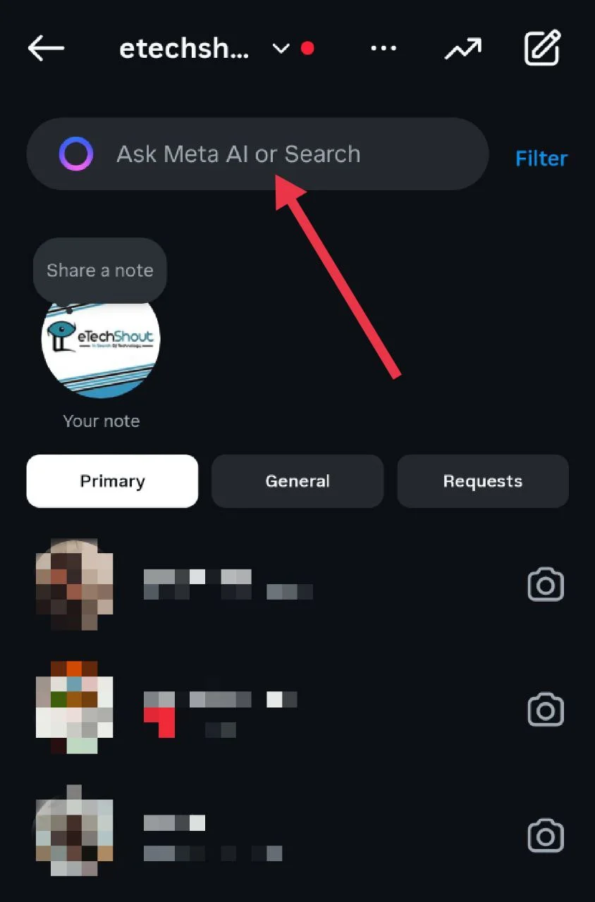 Search for the private account from the Instagram messages section to start a chat