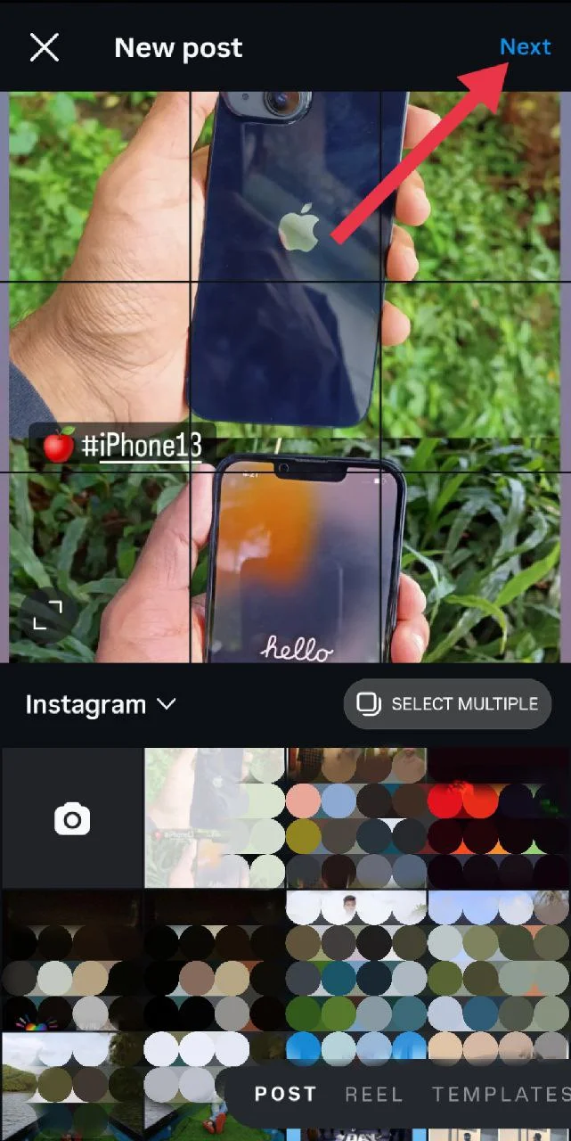 Select the photos you want to post on Instagram and tap Next to continue