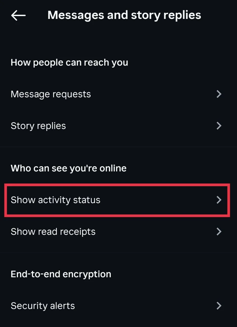 Show Activity Status option inside Instagram settings