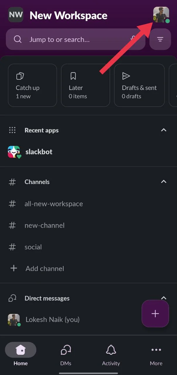 Tap the profile icon in the top right corner of the Slack app on Android or iPhone