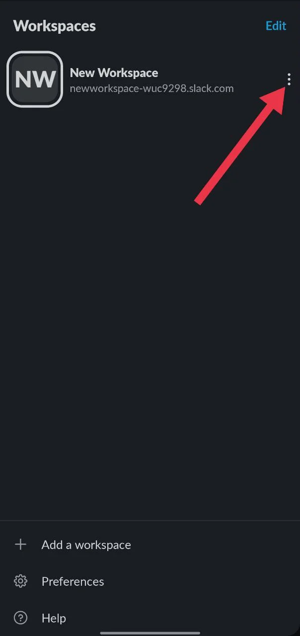 Tap the three dot menu next to the workspace name in the Slack app to open settings