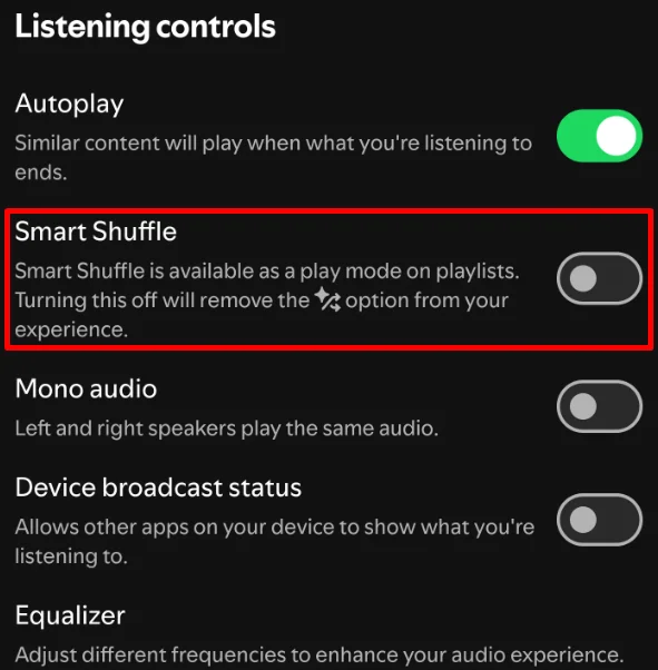 Turn off Smart Shuffle in Spotify