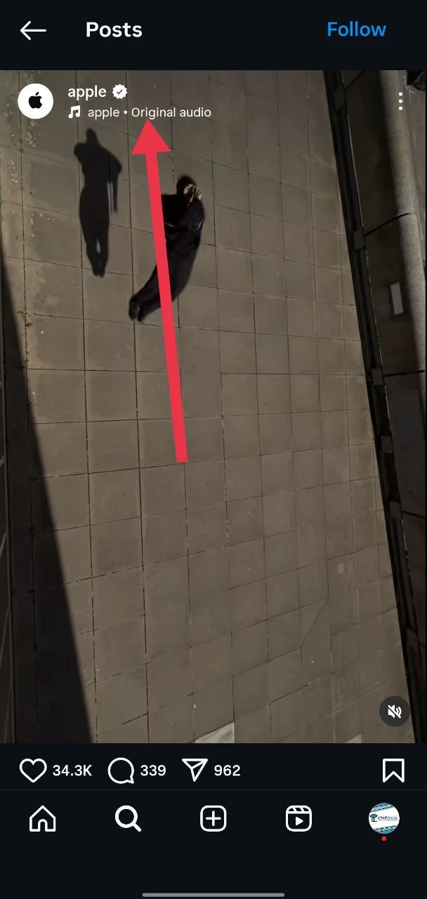 Tap the audio name shown below the Instagram username to use the same track