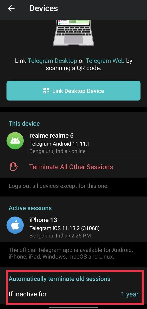 Change automatic log out duration in Telegram to prevent random sign-outs