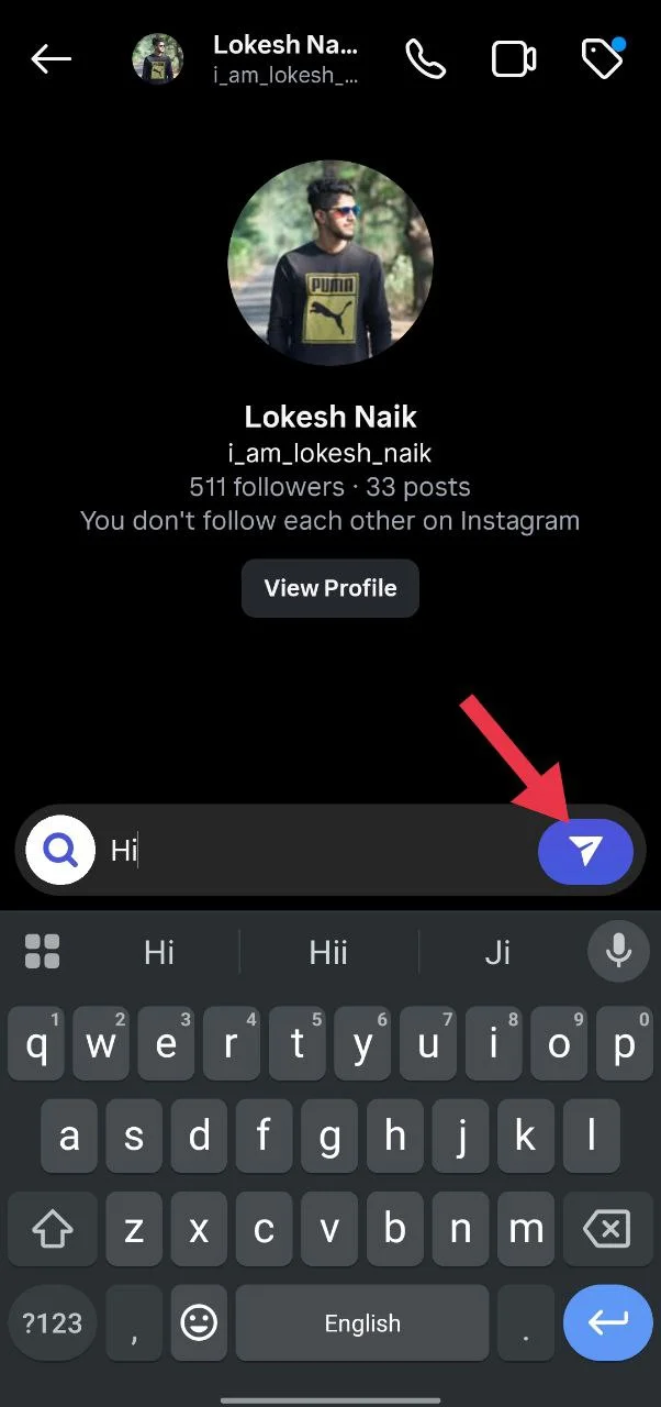 Type your message and tap the rocket icon to send on Instagram