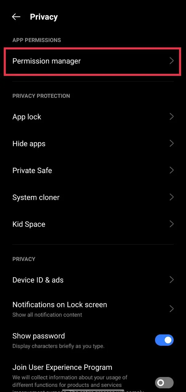 Tap Permission Manager in Android settings