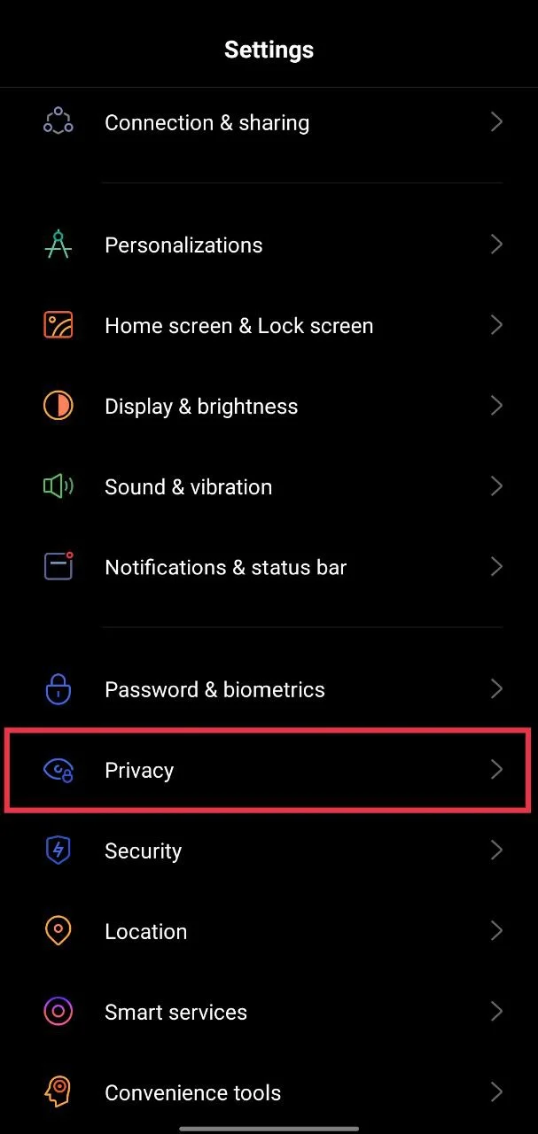 Open Privacy option in Android settings