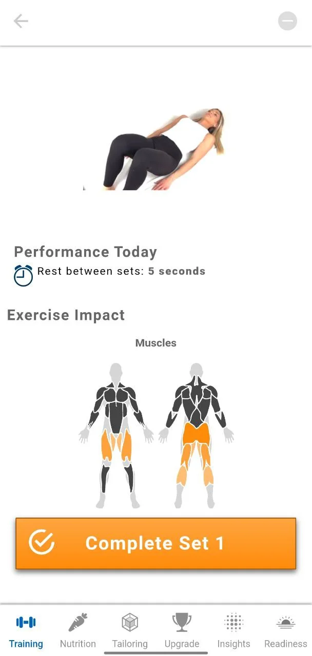 BodBot app animation and impact screen showing targeted muscles and exercise instructions