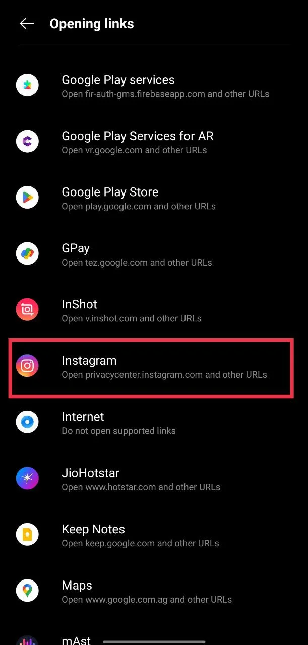 Scroll down and choose Instagram under Default apps