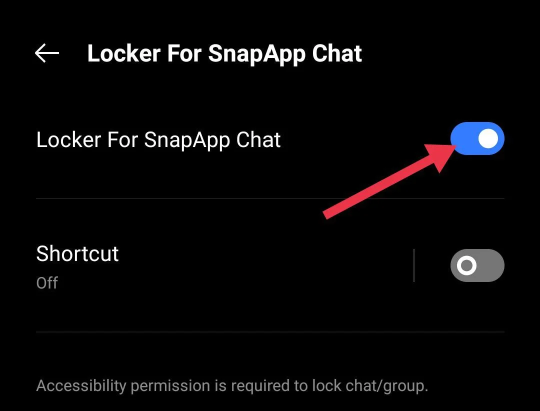 Enable toggle for Locker For SnapApp Chat app to grant access