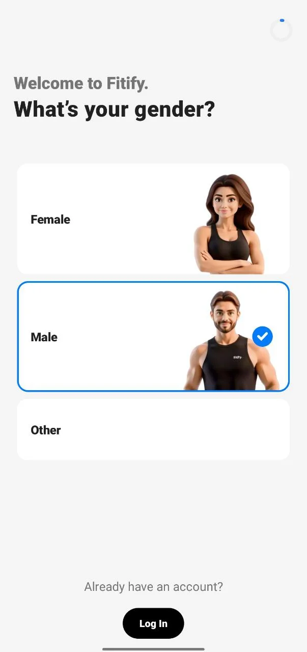 Fitify app setup screen where users enter details like age, weight, and fitness goals