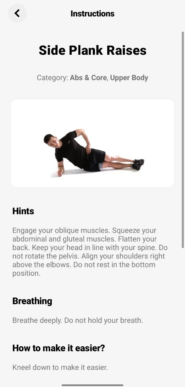 Fitify app instructions screen guiding users through a workout step by step