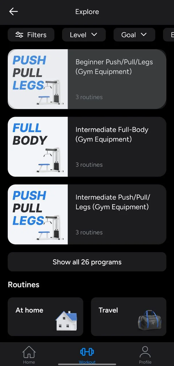 Explore workout programs and training plans on Hevy app