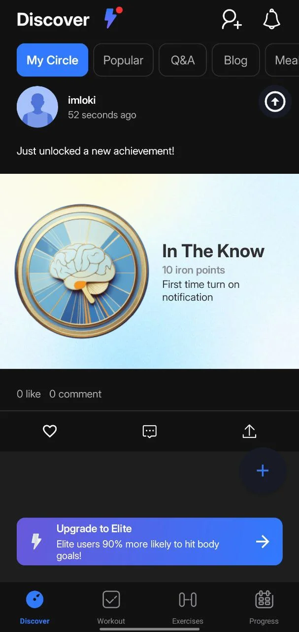 Discover section in JEFIT app