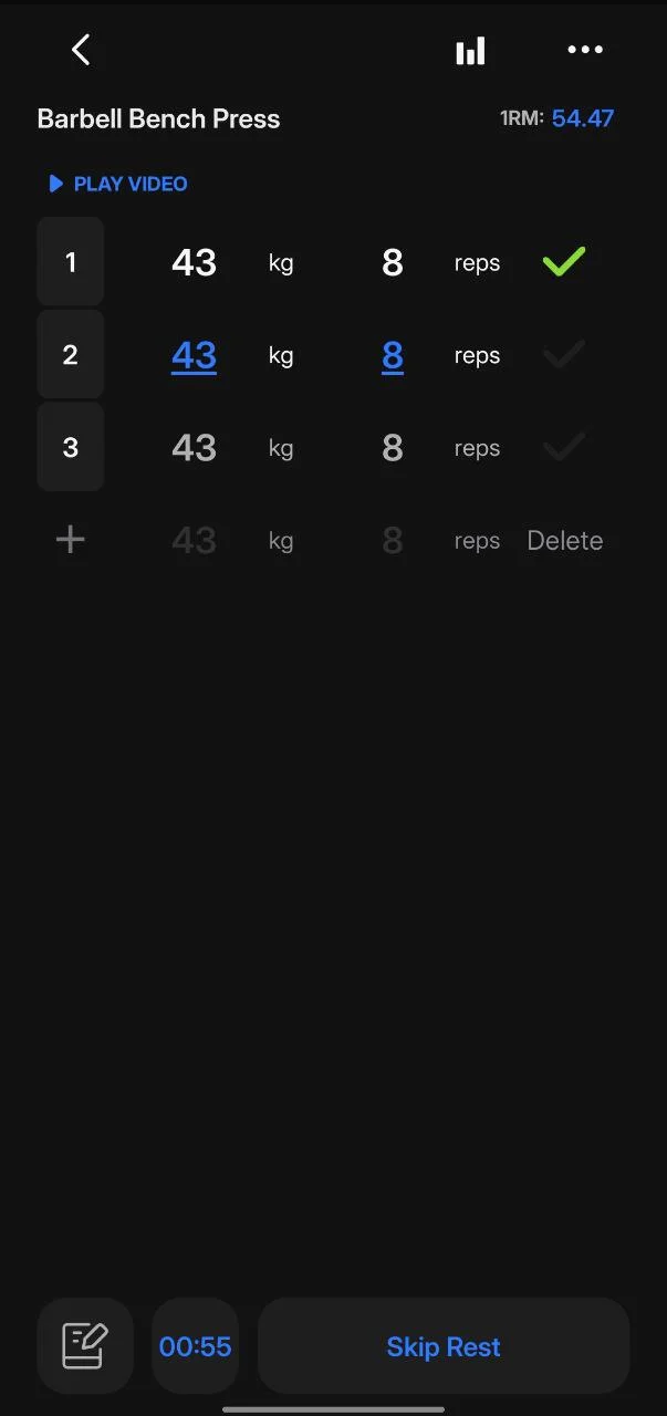 Logging workout details in JEFIT app