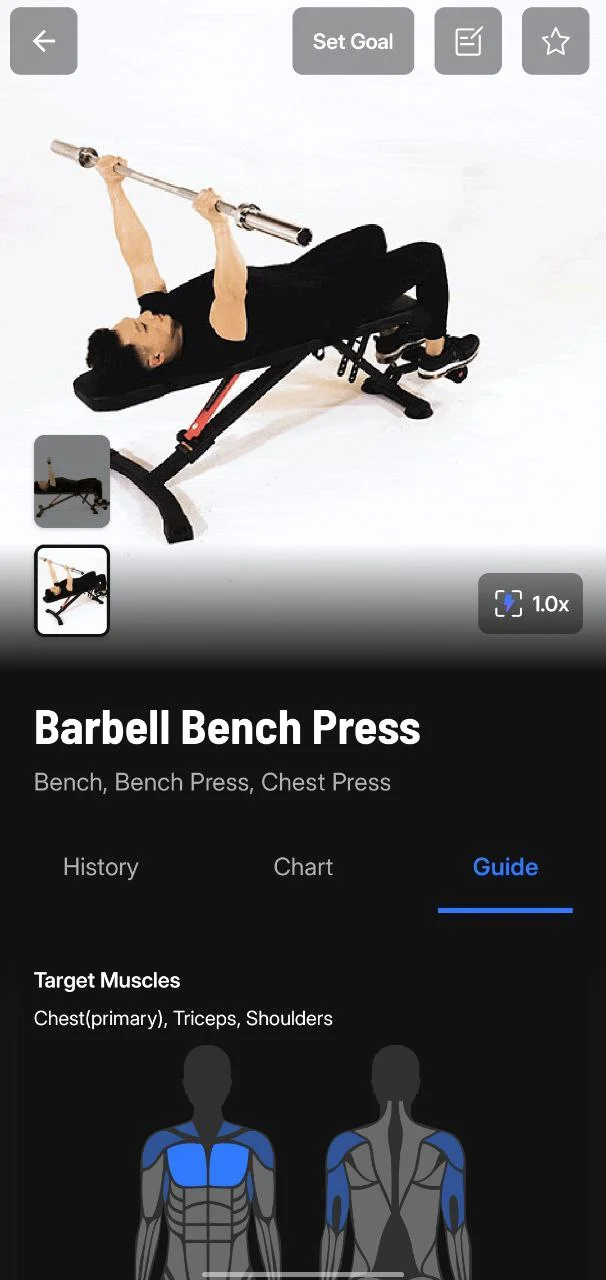 Workout guide and exercise animation in JEFIT app